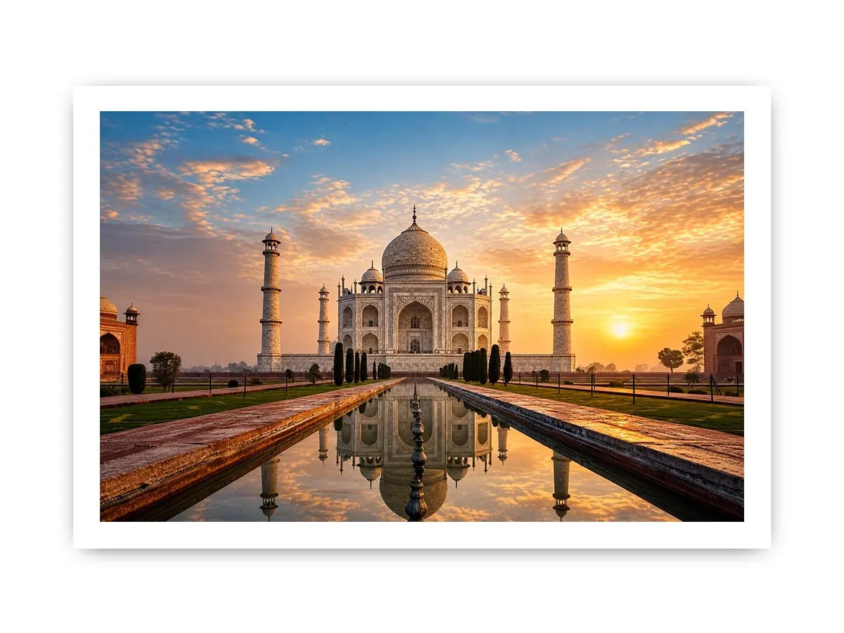 taj mahal sunrise reflection india architecture Canvas Print luxury canvas decor