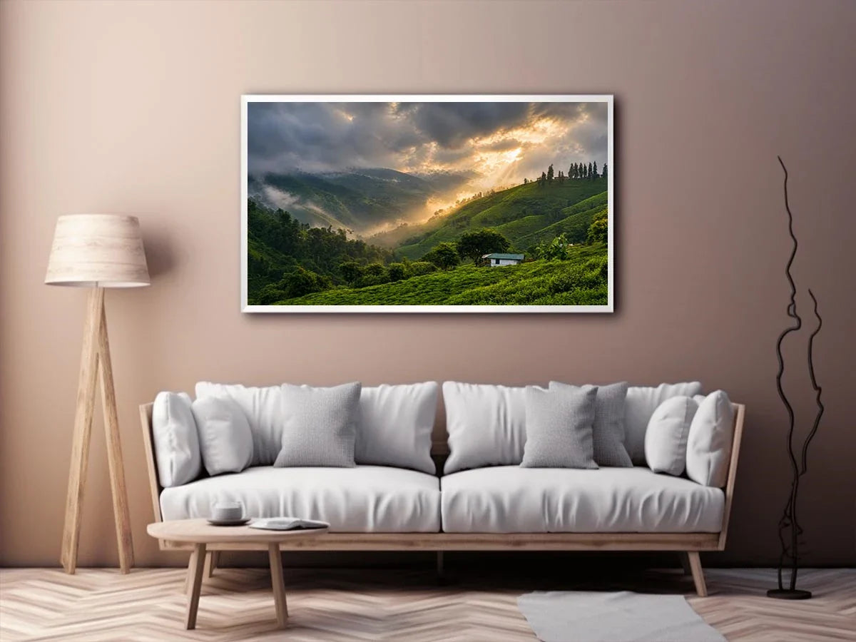 misty green hills landscape fog valley nature Canvas Print peaceful countryside canvas