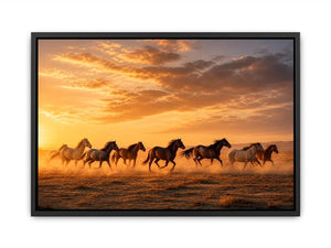 running horses herd desert sunset dust wildlife Canvas Print canvas decor