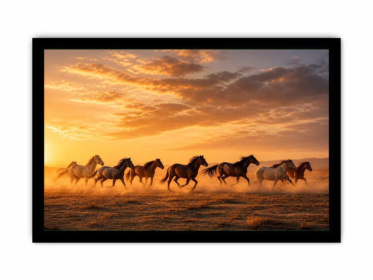 running horses herd desert sunset dust wildlife Canvas Print canvas decor
