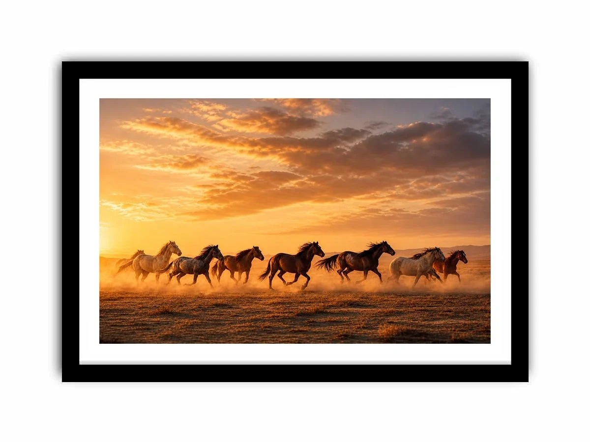 running horses herd desert sunset dust wildlife Canvas Print canvas decor