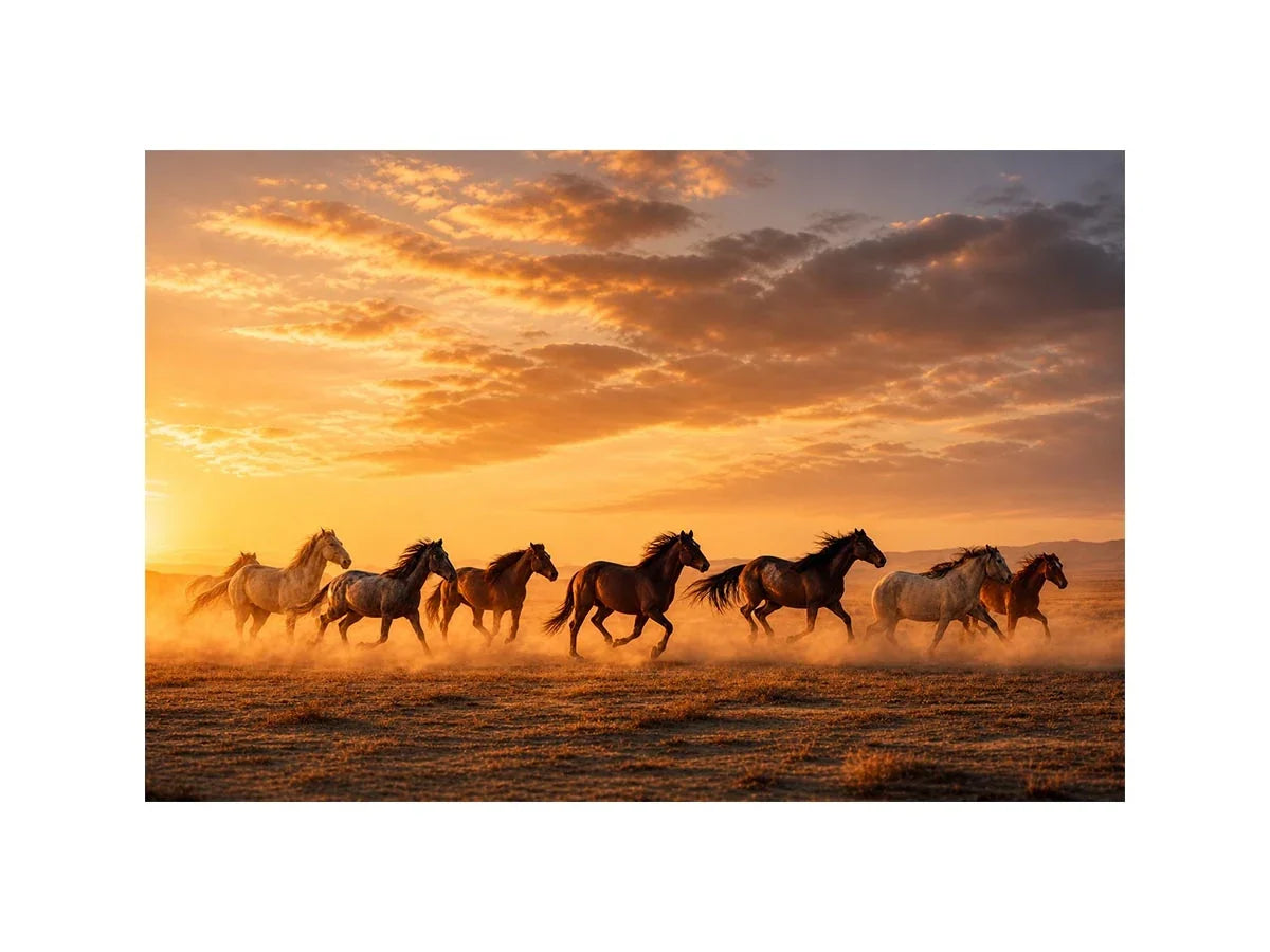 running horses herd desert sunset dust wildlife Canvas Print canvas decor