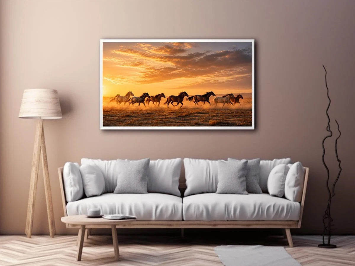 running horses herd desert sunset dust wildlife Canvas Print canvas decor