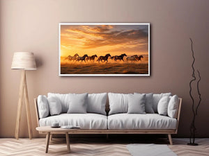 running horses herd desert sunset dust wildlife Canvas Print canvas decor