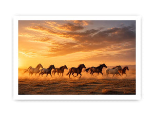 running horses herd desert sunset dust wildlife Canvas Print canvas decor