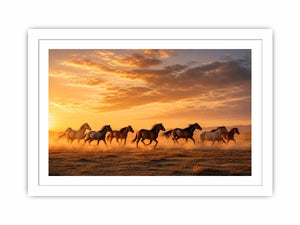 running horses herd desert sunset dust wildlife Canvas Print canvas decor