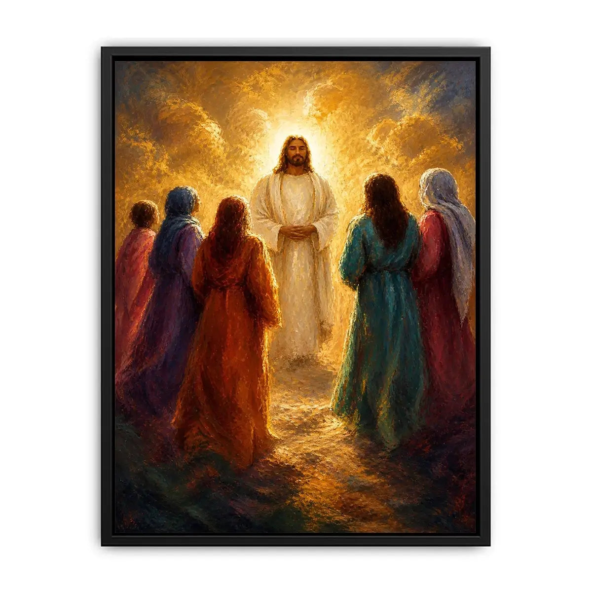 Light Among Believers Jesus surrounded by followers in radiant golden light Christian spiritual wall art canvas premium canva
