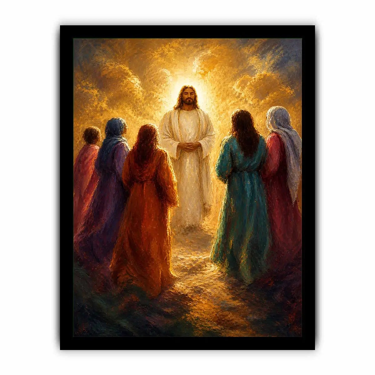 Light Among Believers Jesus surrounded by followers in radiant golden light Christian spiritual wall art canvas premium canva