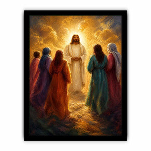 Light Among Believers Jesus surrounded by followers in radiant golden light Christian spiritual wall art canvas premium canva