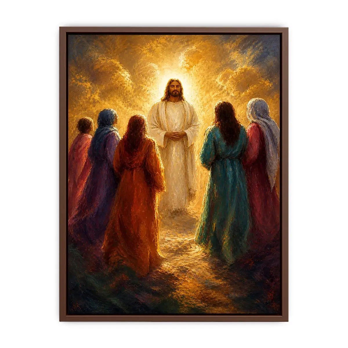 Light Among Believers Jesus surrounded by followers in radiant golden light Christian spiritual wall art canvas premium canva