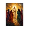 Light Among Believers Jesus surrounded by followers in radiant golden light Christian spiritual wall art canvas premium canva