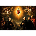 Radiant Sacred Heart surrounded by angels and saints in heavenly golden light baroque renaissance religious wall art canvas print