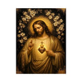 Sacred Heart of Jesus wall art with golden halo and floral luxury religious canvas print