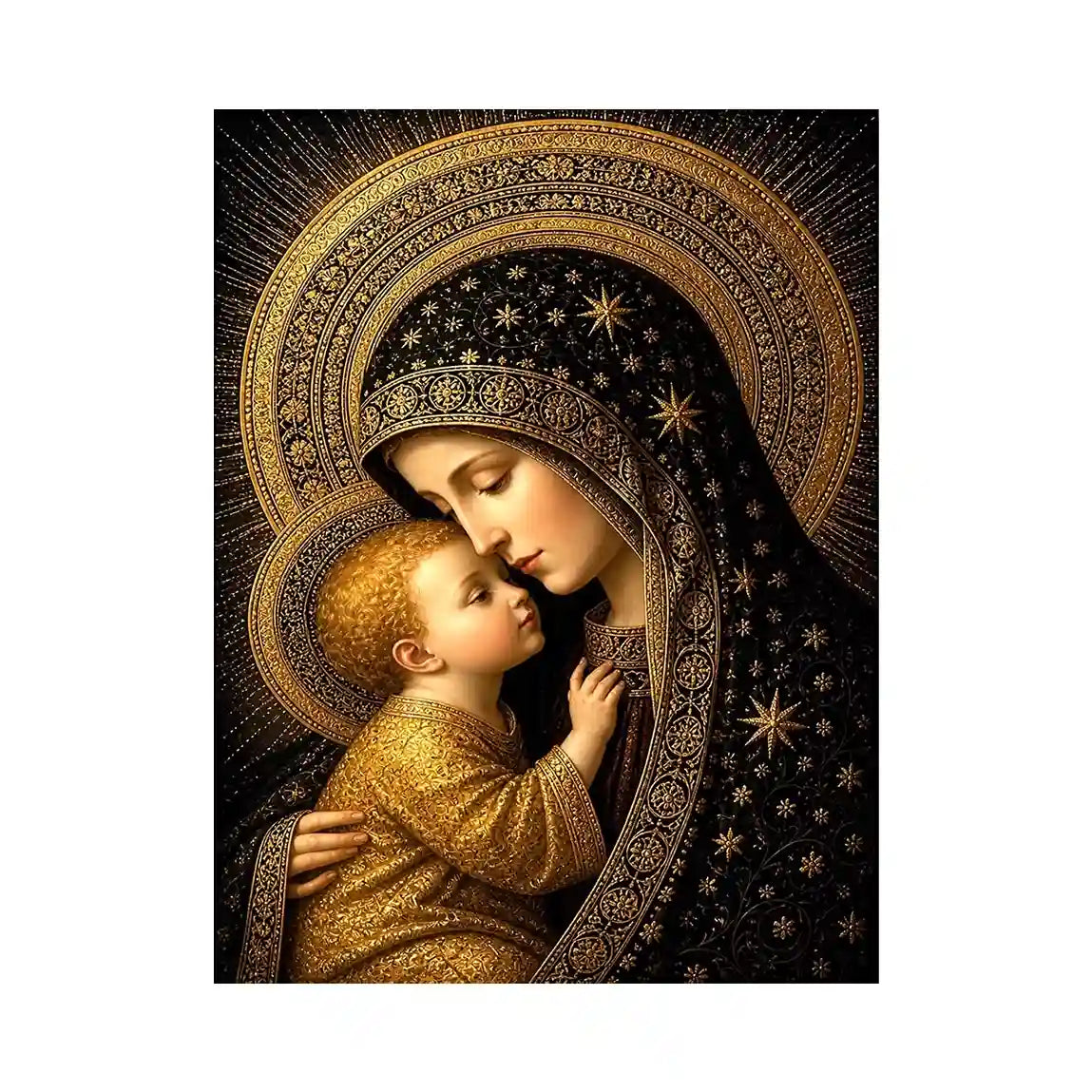 Eternal Madonna & Child Gold Canvas Madonna and Child wall art with golden halos black and gold religious canvas print premiu