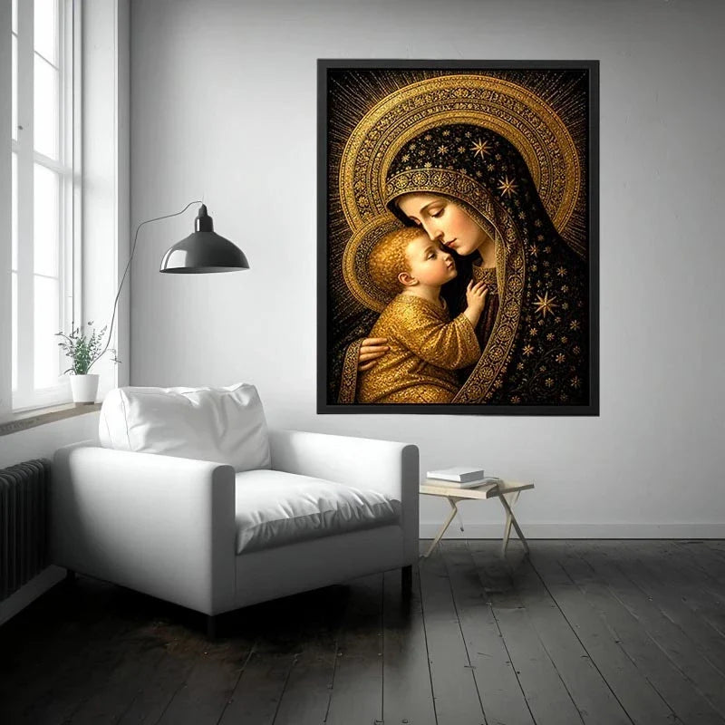 Eternal Madonna & Child Gold Canvas Madonna and Child wall art with golden halos black and gold religious canvas print premiu