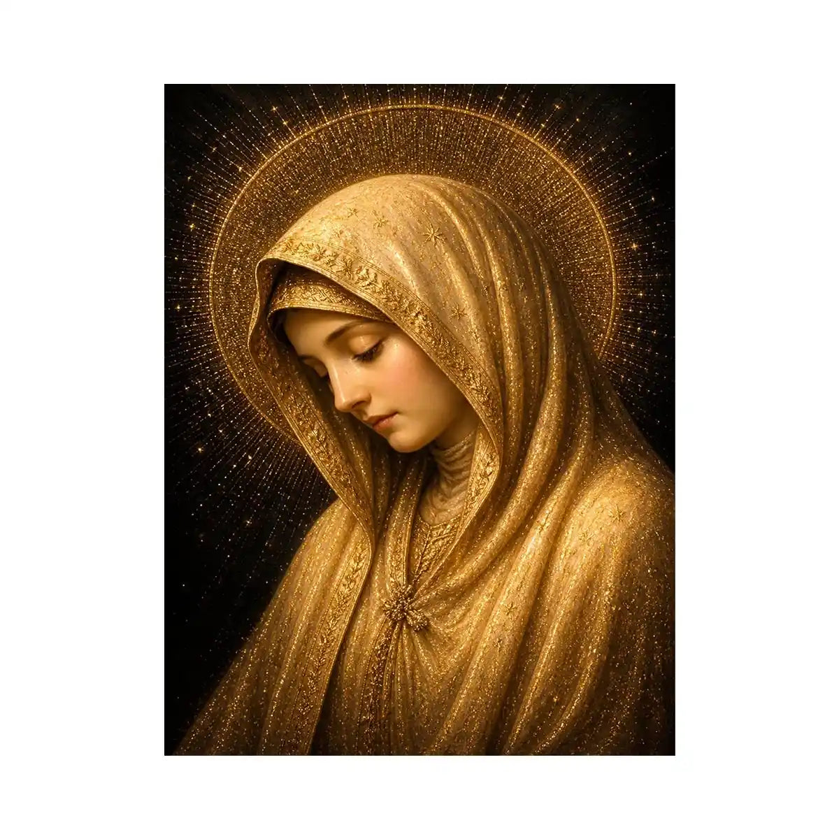 Golden Grace Madonna Golden Virgin Mary wall art with radiant halo luxury renaissance religious canvas print premium canvas w