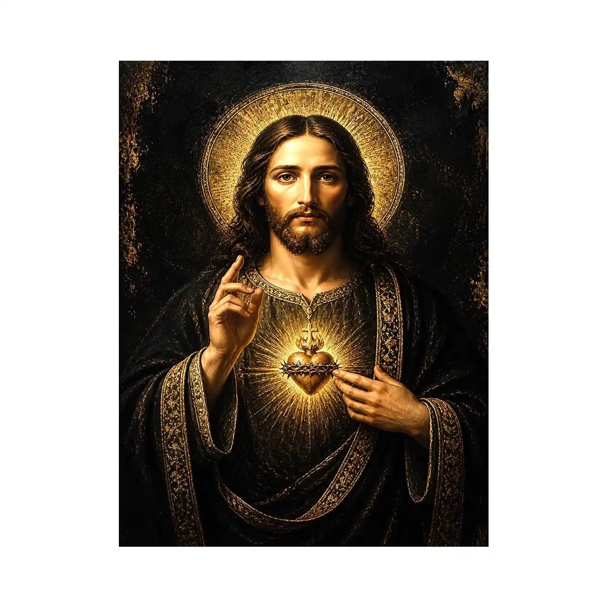 Midnight Sacred Heart Sacred Heart Jesus black and gold wall art luxury renaissance religious canvas print premium canvas wal