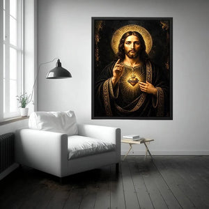 Sacred Heart Jesus black and gold wall art luxury renaissance religious canvas print