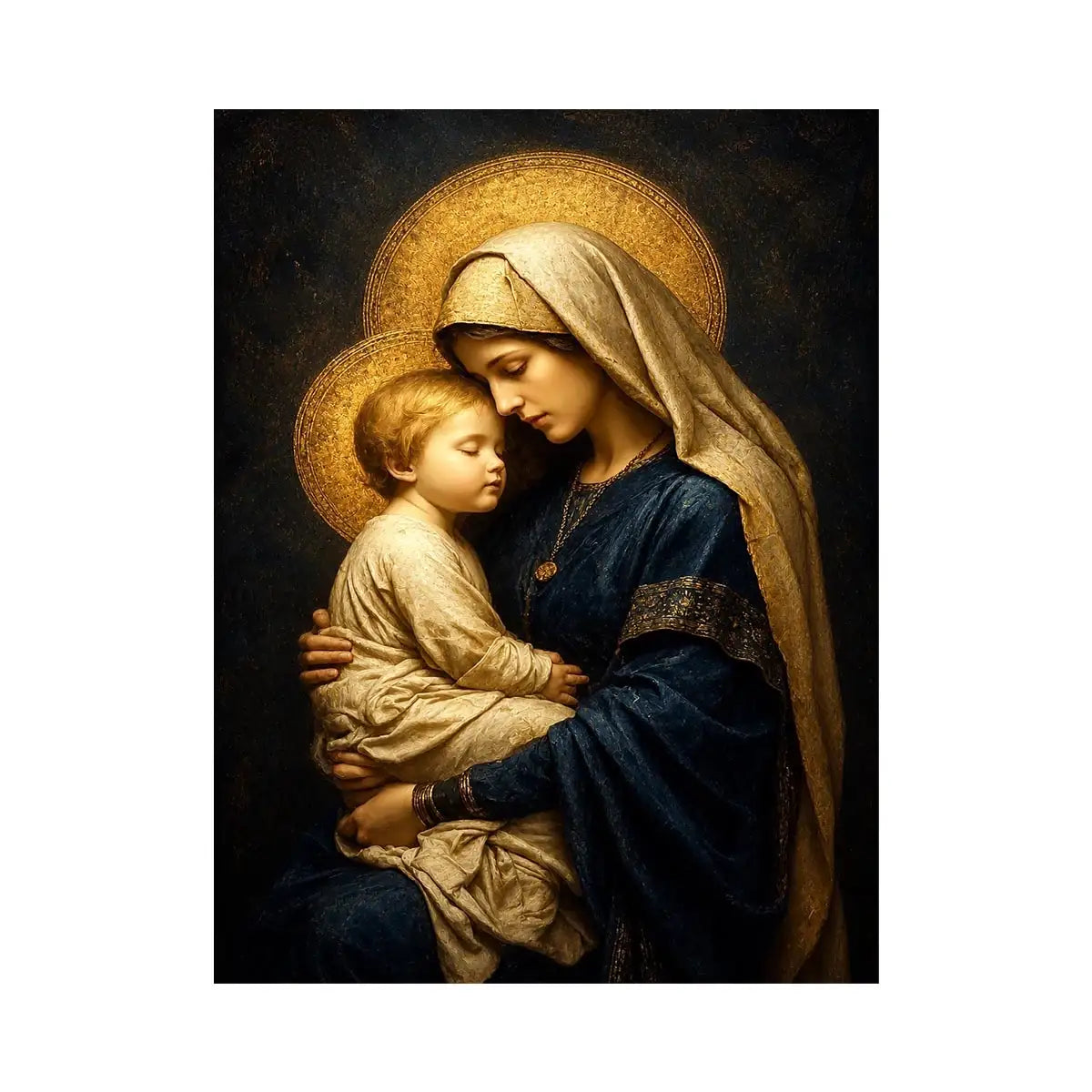 Madonna of Eternal Peace Virgin Mary and Child wall art with golden halo luxury renaissance religious canvas print premium ca