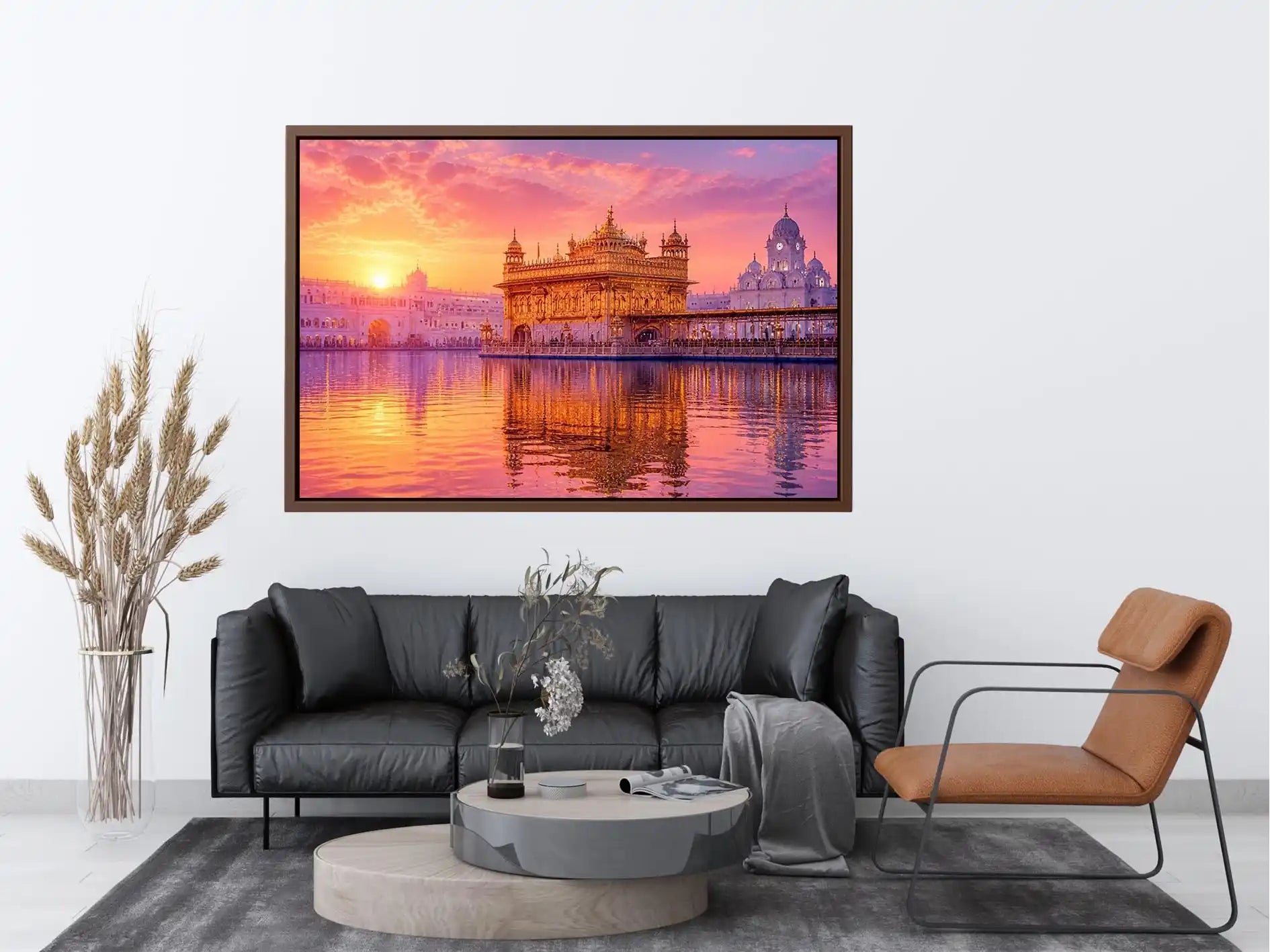 Golden Temple Divine Sunrise Golden Temple sunrise wall art featuring glowing Sikh architecture, reflective water, pastel pin