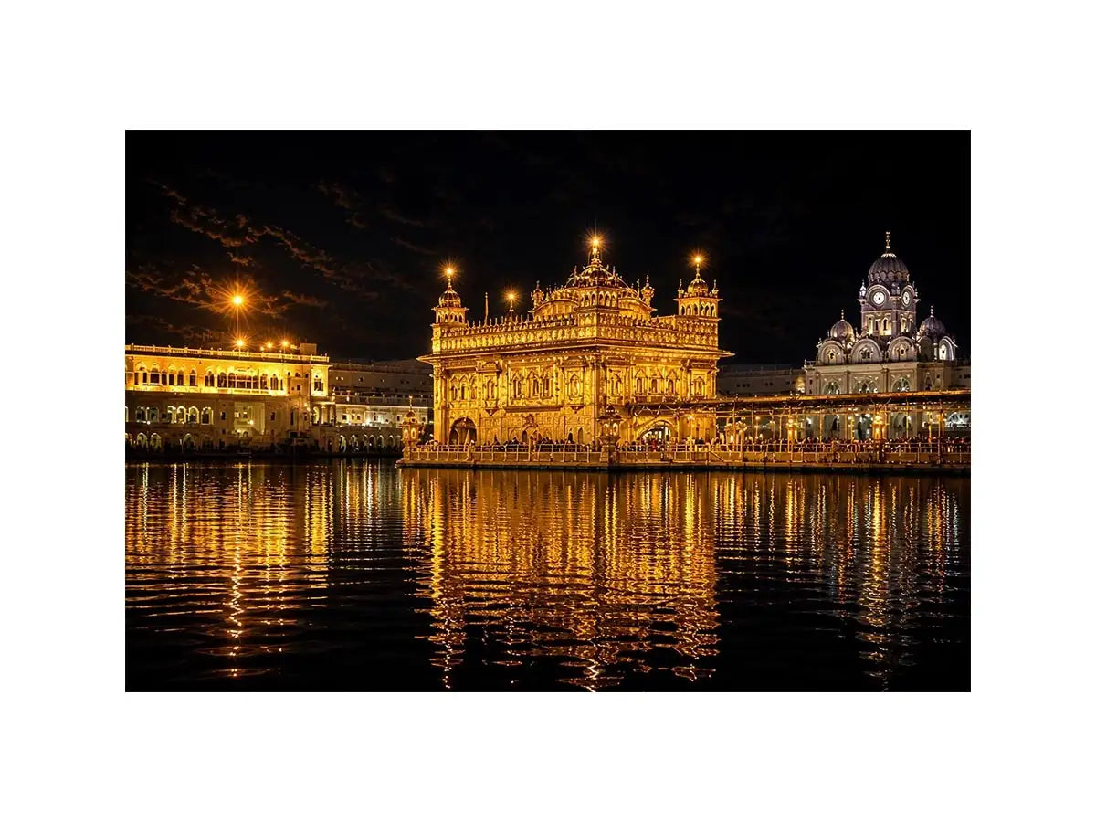 Golden Temple Midnight Glow Golden Temple night wall art with glowing Harmandir Sahib reflection in sacred water luxury canva