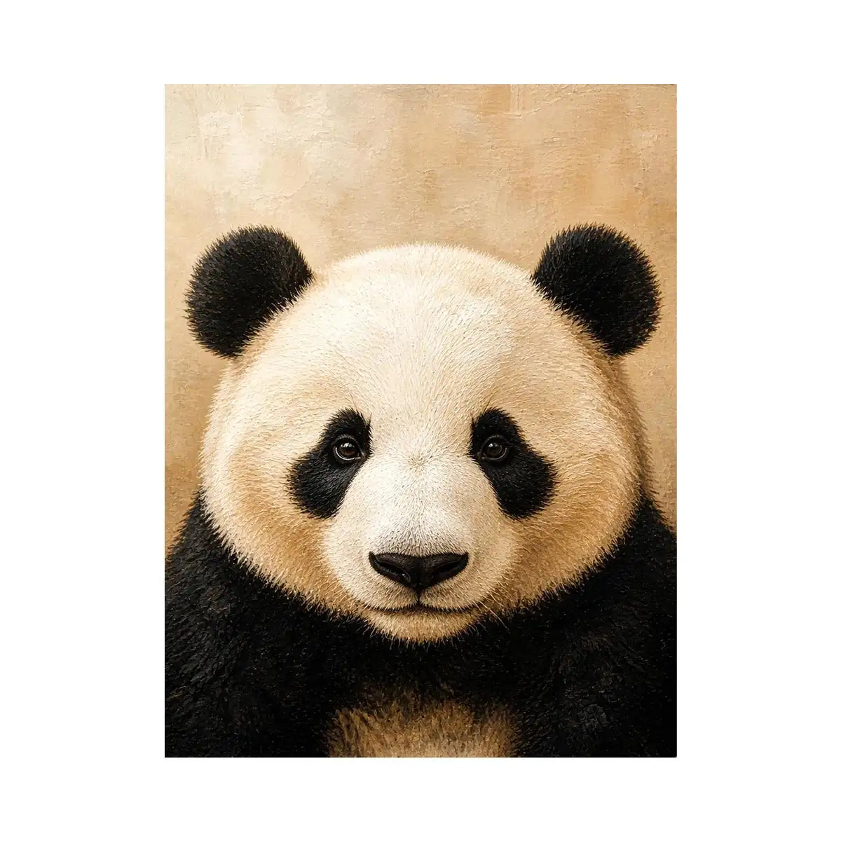 Golden Panda Serenity Cute panda portrait wall art canvas print with textured neutral modern animal artwork for serene luxury