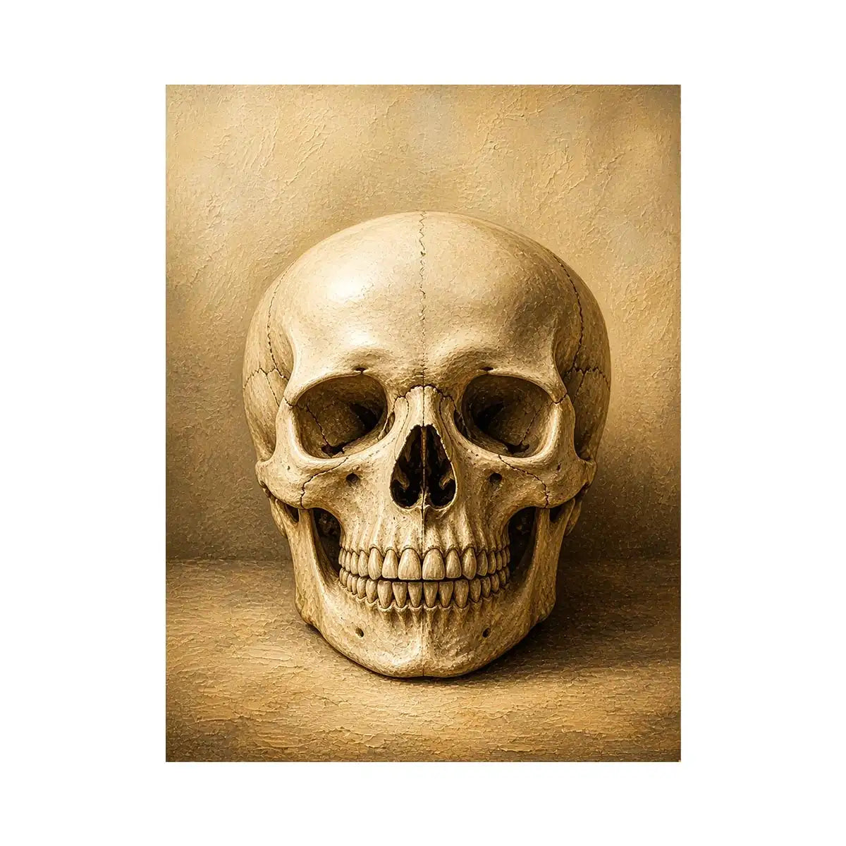 Eternal Skull Reverie Vintage skull wall art canvas print with neutral gothic anatomy illustration for dark academia and mode
