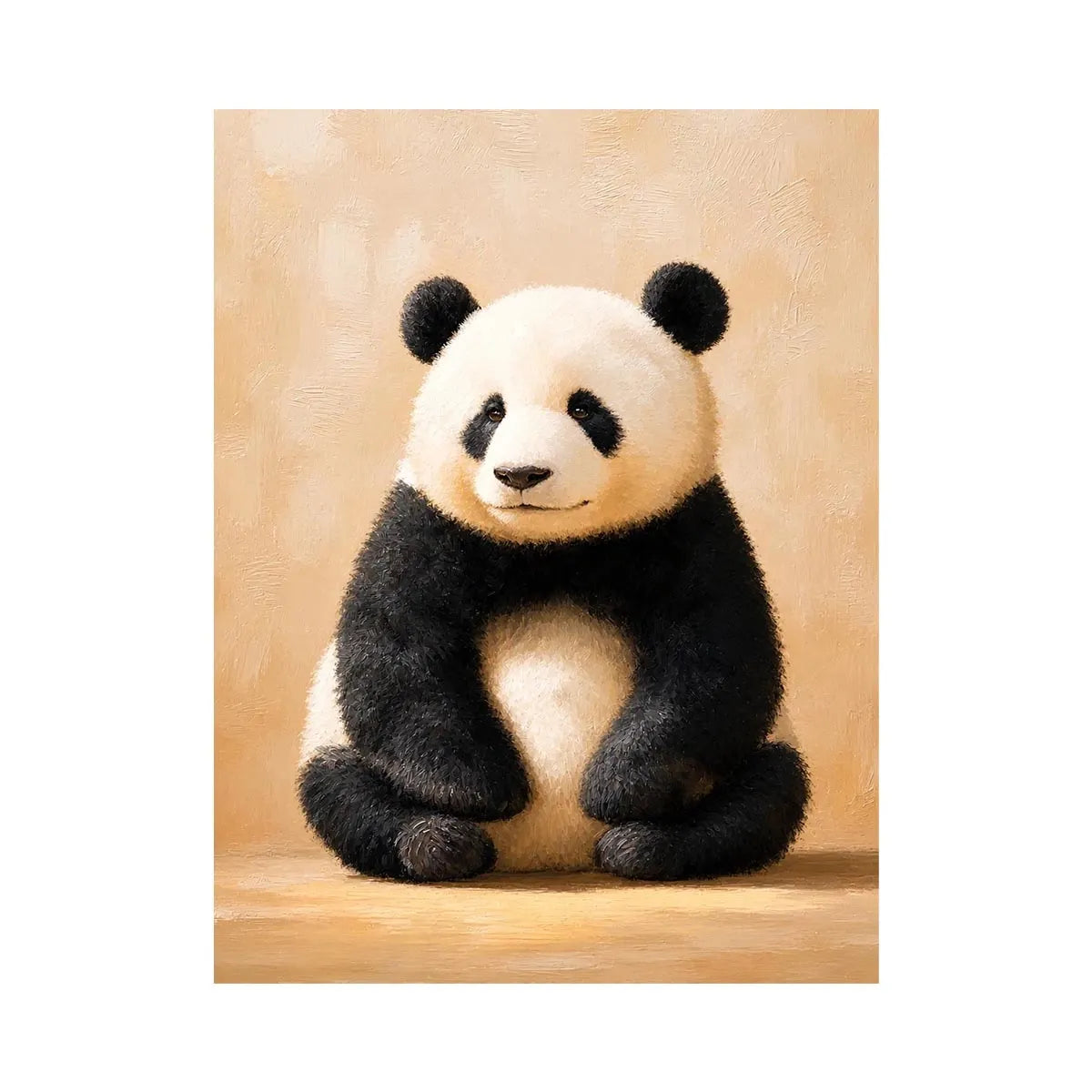 Gentle Panda Harmony Cute panda wall art canvas print with neutral beige tones and minimalist wildlife painting for cozy mode