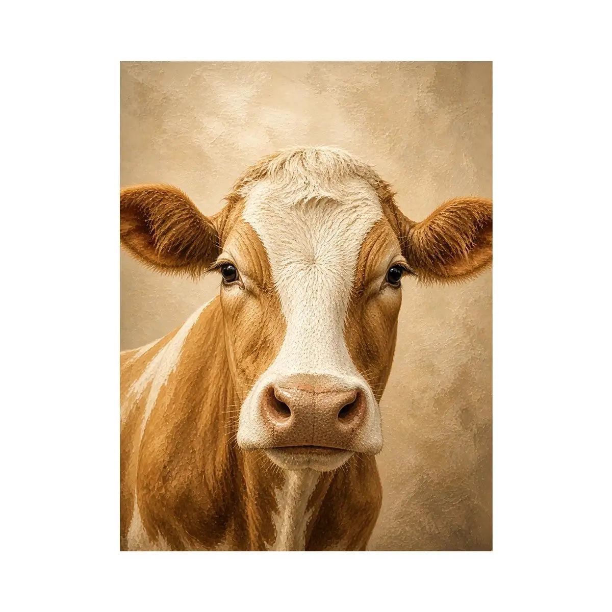 Rustic Meadow Cow Rustic cow wall art canvas print with neutral farmhouse animal painting for cozy country home decor premium