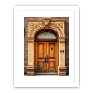 Vintage architectural doorway wall art with ornate carved arch, wooden doors and classic European building entrance canvas print