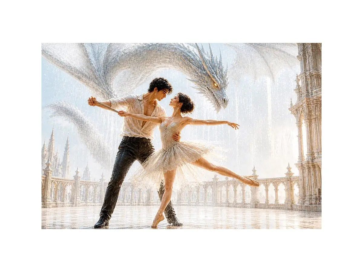 Dreamlike vintage ballet canvas print with soft film grain for nostalgic interiors