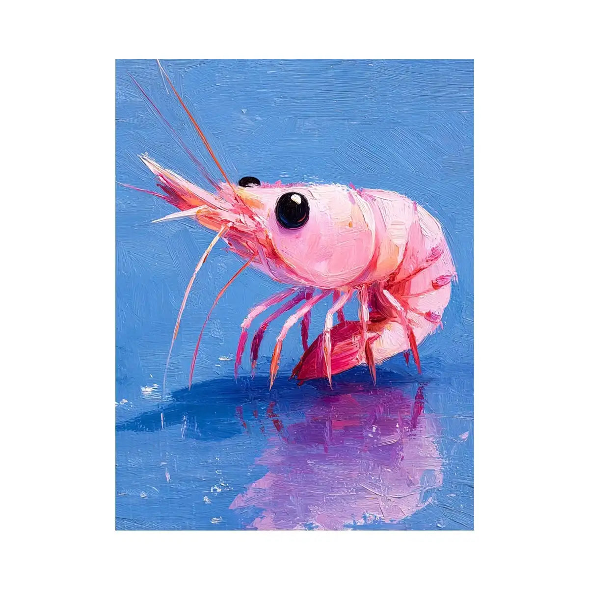 Candy Reef Shrimp Pink shrimp wall art featuring bold contemporary ocean colors with textured impressionist brushwork in vibr