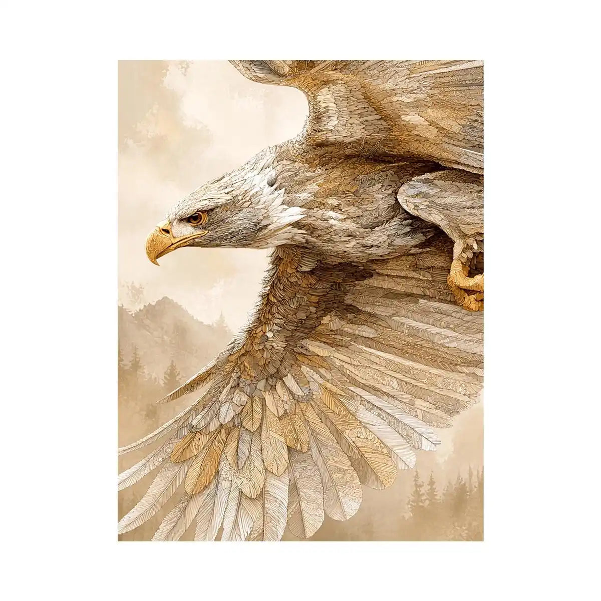 Majestic Golden Eagle Majestic eagle wall art with intricate feather detail, warm neutral tones, and elegant contemporary nat