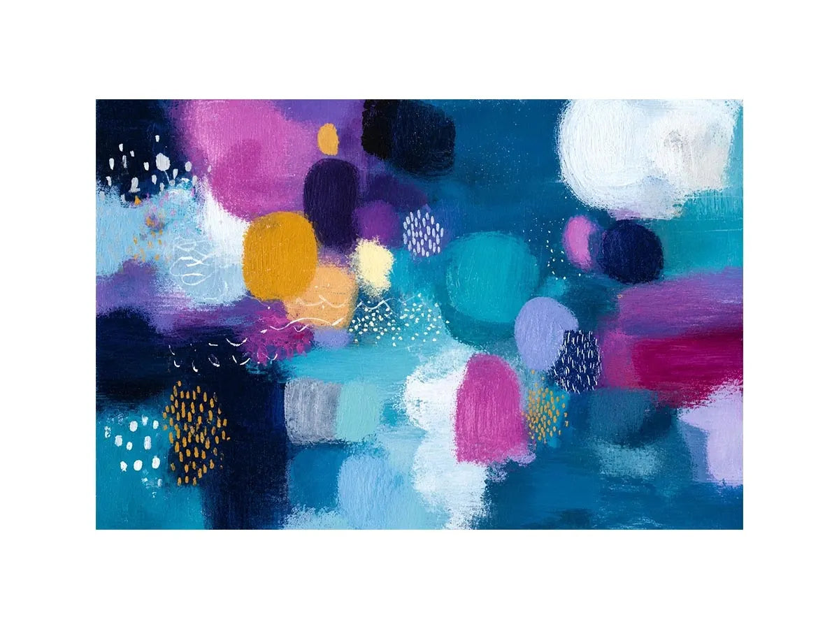 Midnight Bloom Abstraction Modern colorful abstract wall art with blue teal pink and purple textured contemporary canvas pain
