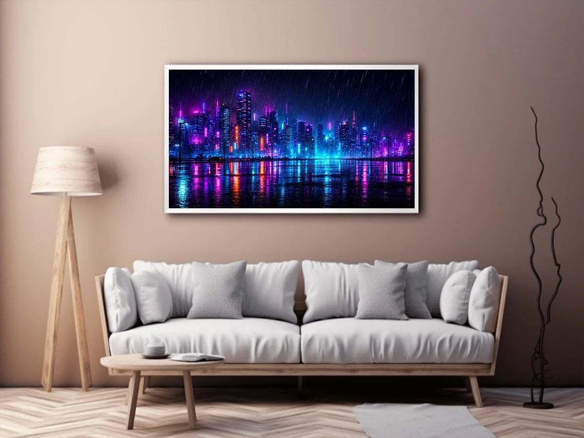   cyberpunk skyline canvas art living room