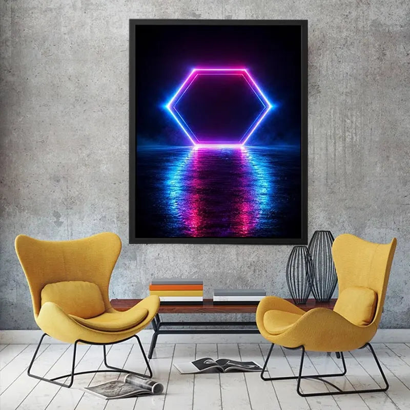   futuristic neon hexagon modern canvas art