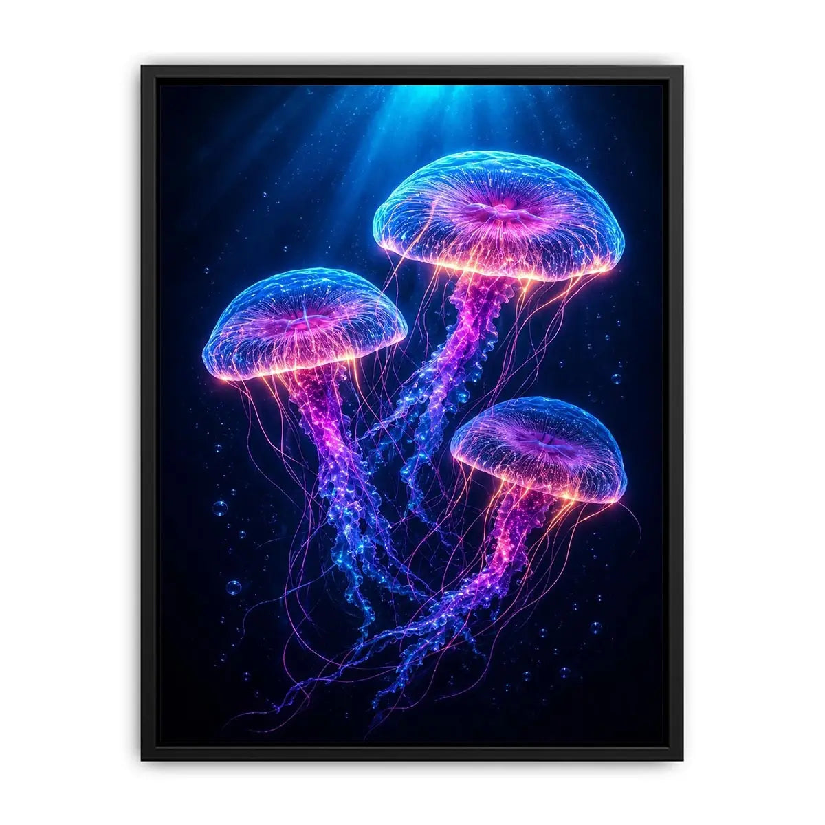  three glowing jellyfish modern canvas art