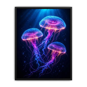   three glowing jellyfish modern canvas art