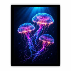   three glowing jellyfish modern canvas art