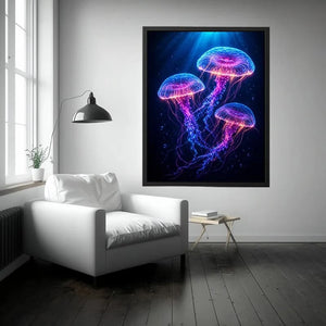  three glowing jellyfish modern canvas art