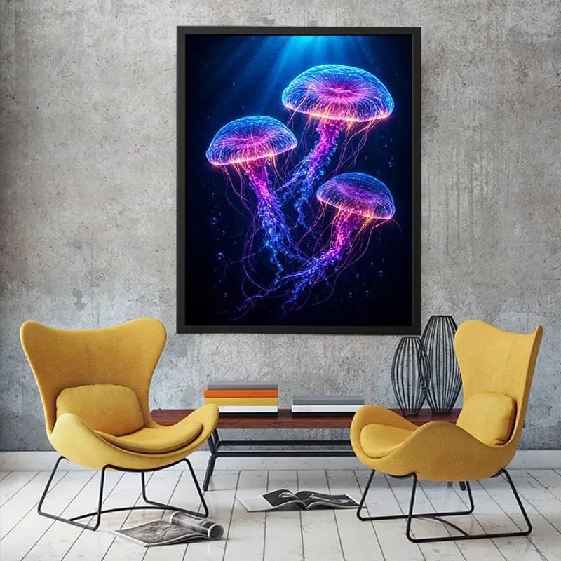   three glowing jellyfish modern canvas art