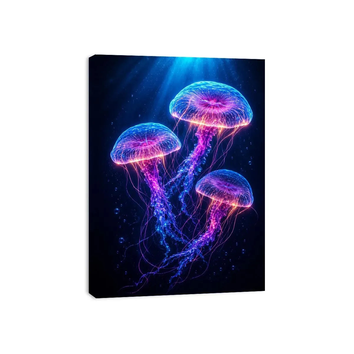   three glowing jellyfish modern canvas art
