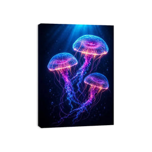   three glowing jellyfish modern canvas art