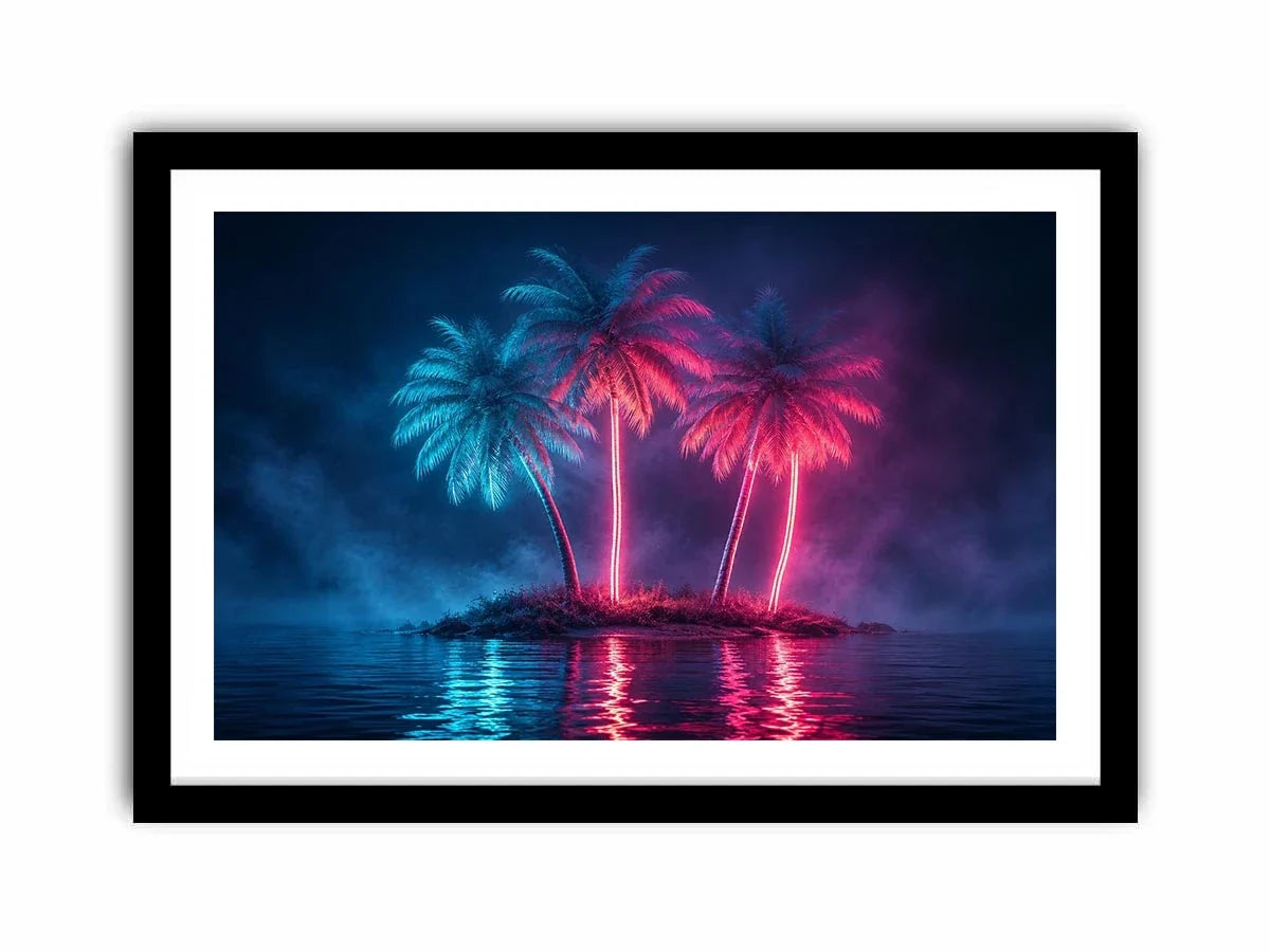   neon palm tree canvas art coastal modern decor