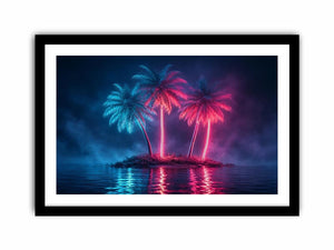   neon palm tree canvas art coastal modern decor