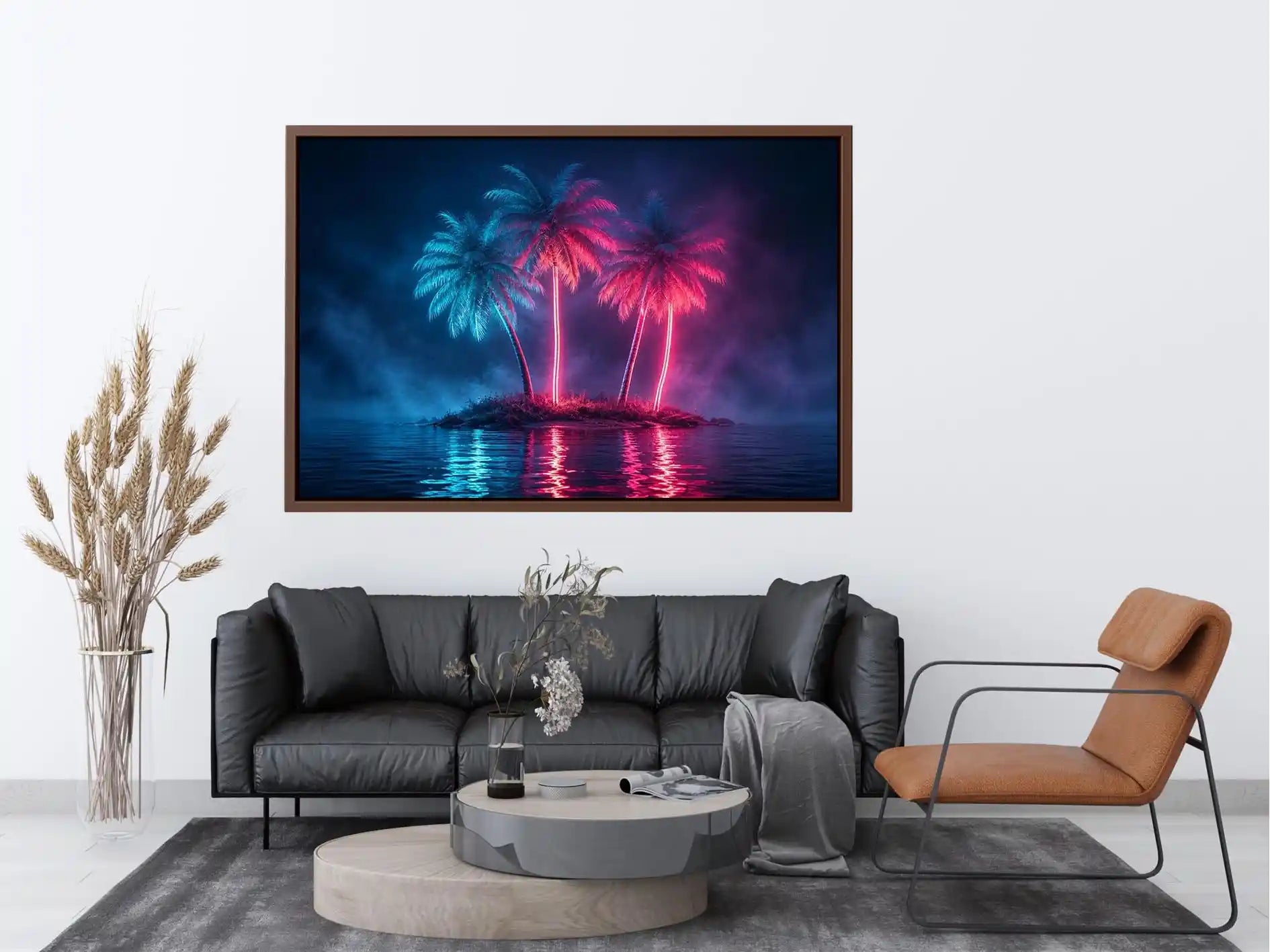   neon palm tree canvas art coastal modern decor