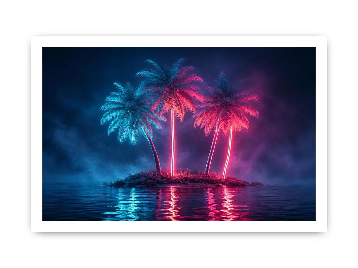  neon palm tree canvas art coastal modern decor