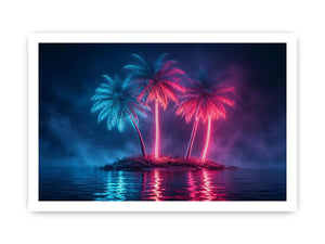   neon palm tree canvas art coastal modern decor