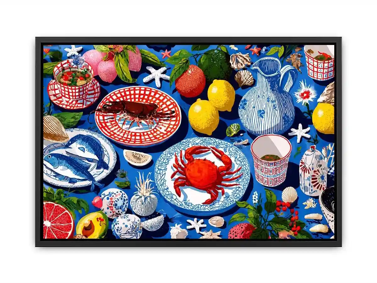   seafood kitchen coastal canvas print