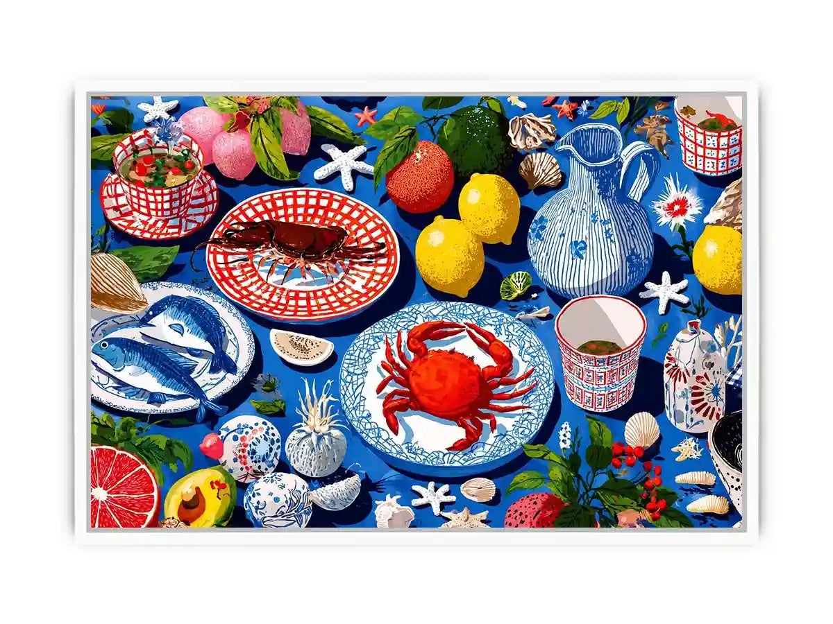   seafood kitchen coastal canvas print